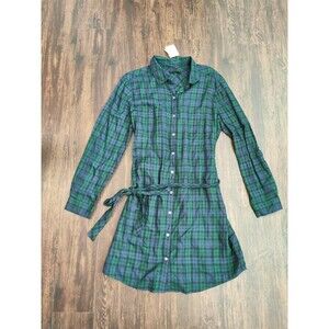 Banana Republic Women's Knee Length Long Sleeve Dresses Sz 14 Flannel Green